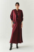 Exquise-Bisiklet Yaka Cepli Saten Yüzeyli Regular Fermuarlı Vişne Ceket-CEKET-4-Milagron.com