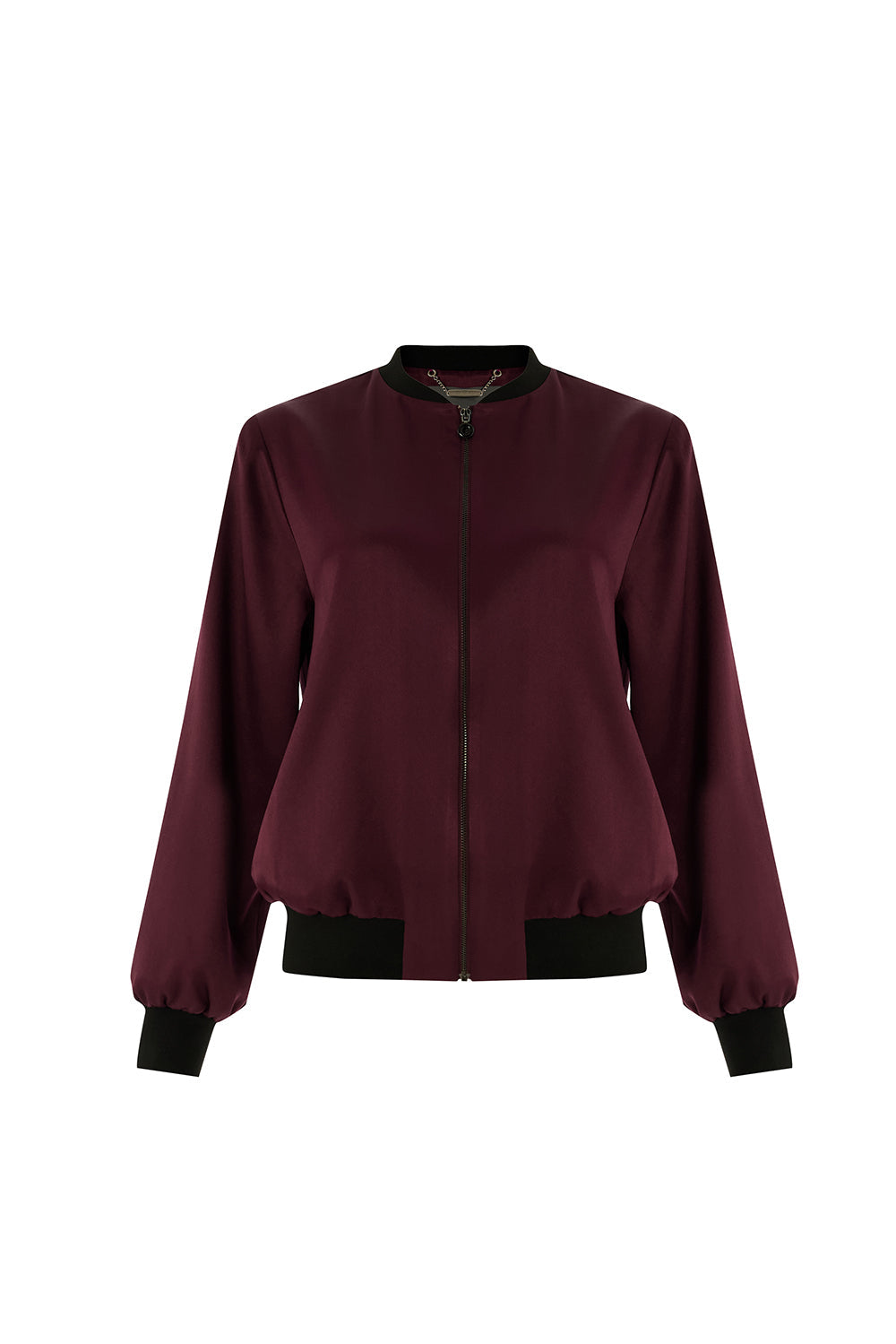 Exquise-Bisiklet Yaka Cepli Saten Yüzeyli Regular Fermuarlı Vişne Ceket-CEKET-6-Milagron.com