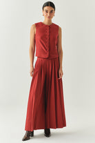 Exquise-Bisiklet Yaka Fileto Cep Astarlı Düz Regular Kiremit Yelek-YELEK-4-Milagron.com