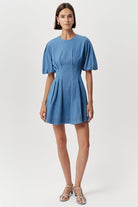 Bisiklet Yaka Kısa Kollu Bele Oturan Regular Mini Mavi Elbise