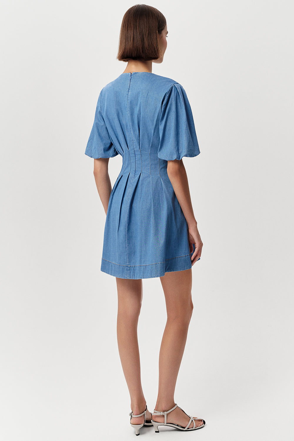 Bisiklet Yaka Kısa Kollu Bele Oturan Regular Mini Mavi Elbise
