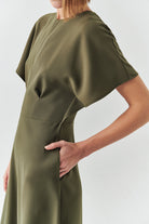 Exquise-Bisiklet Yaka Kısa Kollu Regular Midi Haki Elbise-ELBİSE-4-Milagron.com