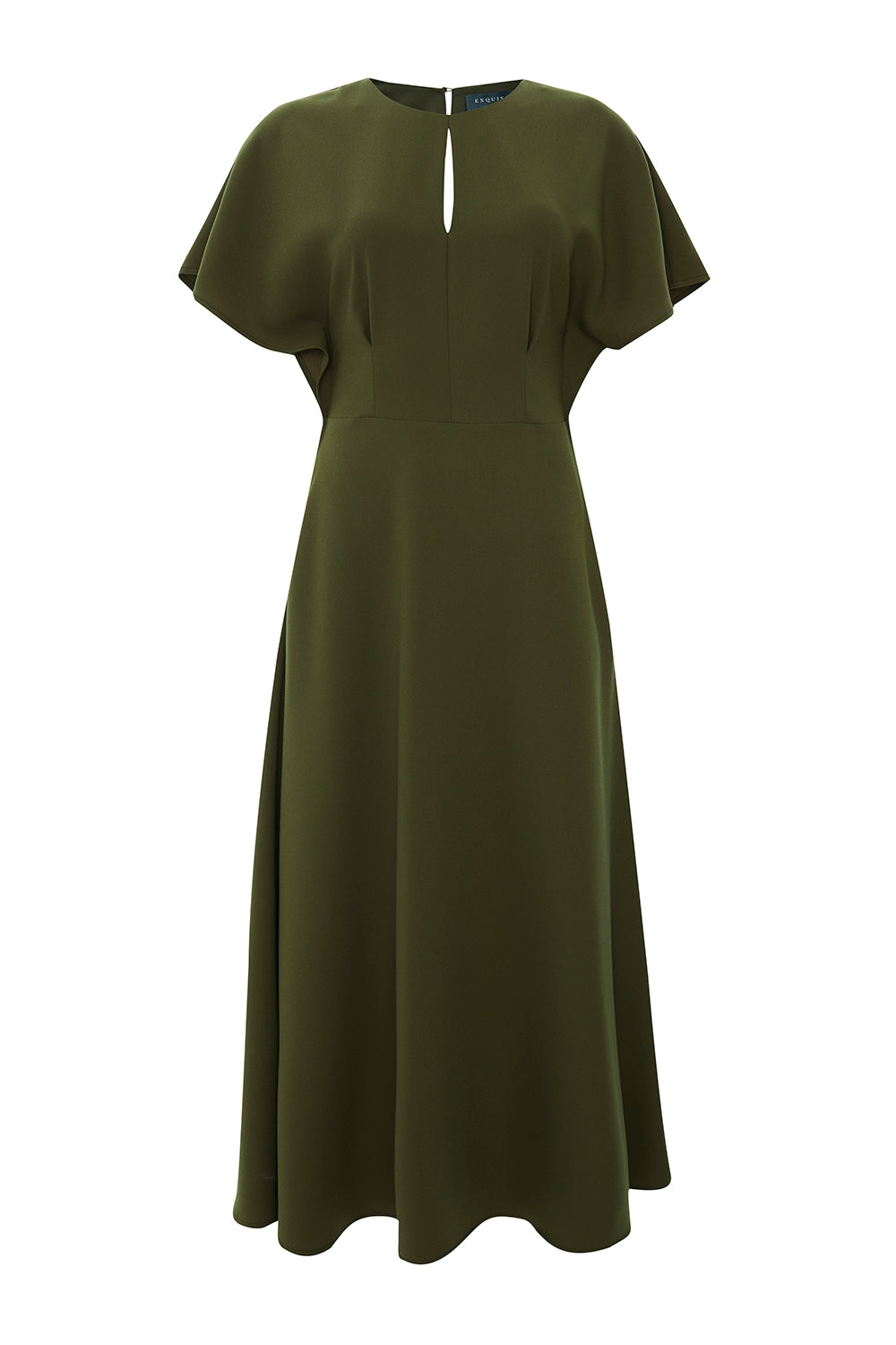 Exquise-Bisiklet Yaka Kısa Kollu Regular Midi Haki Elbise-ELBİSE-6-Milagron.com