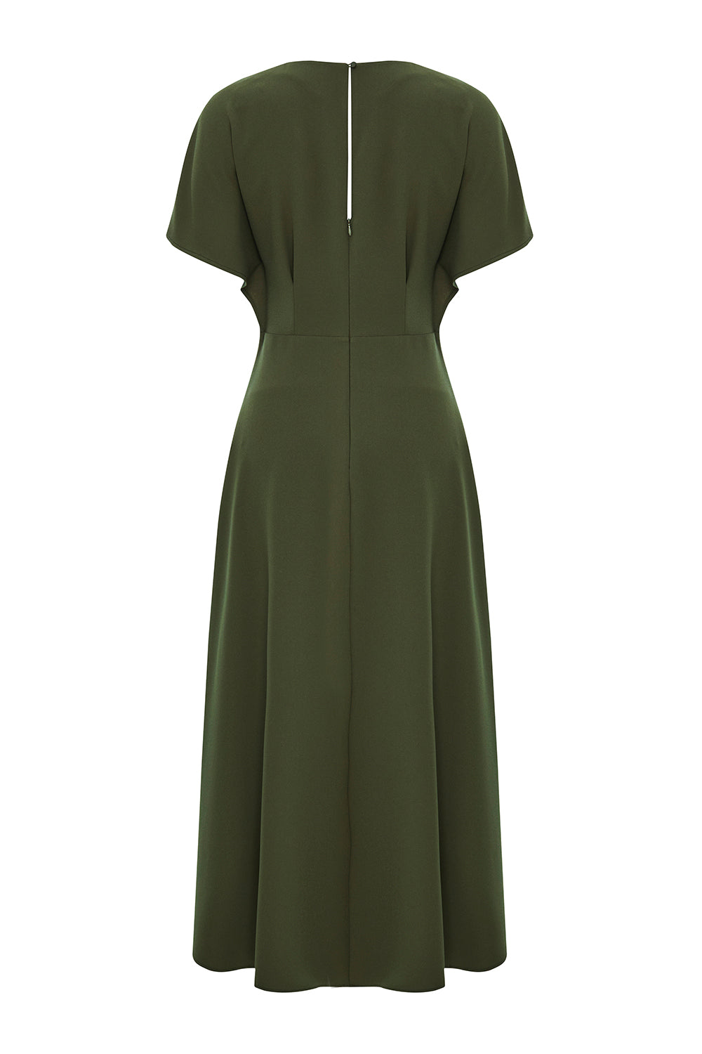 Exquise-Bisiklet Yaka Kısa Kollu Regular Midi Haki Elbise-ELBİSE-7-Milagron.com