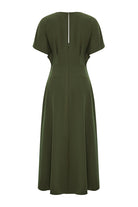 Exquise-Bisiklet Yaka Kısa Kollu Regular Midi Haki Elbise-ELBİSE-7-Milagron.com