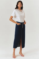 Exquise-Bisiklet Yaka Kristal Taş İşlemeli Beyaz Regular Pamuklu örme Tişört-T-Shirts-4-Milagron.com