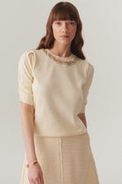 Exquise-Bisiklet Yaka Taş İşlemeli Triko Bluz-BLUZ-1-Milagron.com