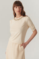 Exquise-Bisiklet Yaka Taş İşlemeli Triko Bluz-BLUZ-4-Milagron.com