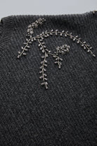 Exquise-Bisiklet Yaka Taş İşlemeli Uzun Kollu Oversize Gri Triko Bluz-BLUZ-6-Milagron.com