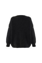 Exquise-Bisiklet Yaka Taş İşlemeli Uzun Kollu Oversize Gri Triko Bluz-BLUZ-8-Milagron.com