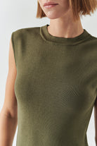 Exquise-Bisiklet Yaka Triko Garnili Asimetrik Kesim Slim Fit Midi Haki Elbise-ELBİSE-5-Milagron.com