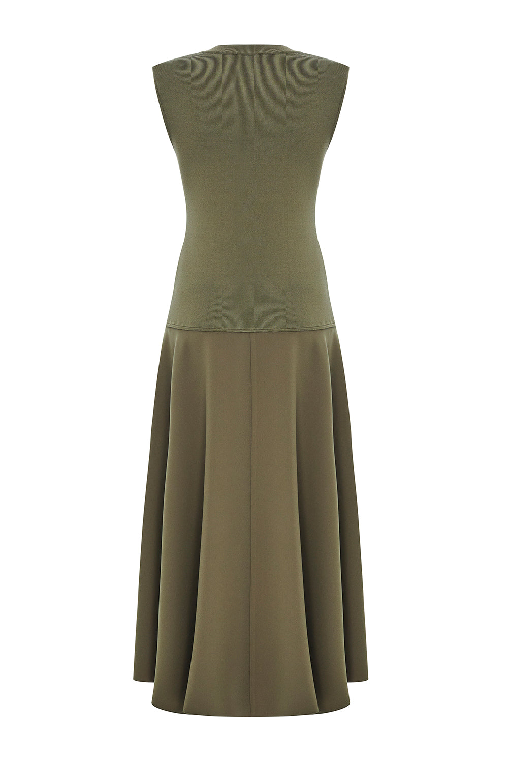 Exquise-Bisiklet Yaka Triko Garnili Asimetrik Kesim Slim Fit Midi Haki Elbise-ELBİSE-7-Milagron.com