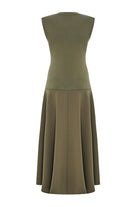 Exquise-Bisiklet Yaka Triko Garnili Asimetrik Kesim Slim Fit Midi Haki Elbise-ELBİSE-7-Milagron.com