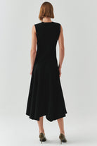 Exquise-Bisiklet Yaka Triko Garnili Asimetrik Kesim Slim Fit Midi Siyah Elbise-ELBİSE-3-Milagron.com