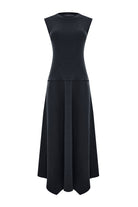 Exquise-Bisiklet Yaka Triko Garnili Asimetrik Kesim Slim Fit Midi Siyah Elbise-ELBİSE-6-Milagron.com