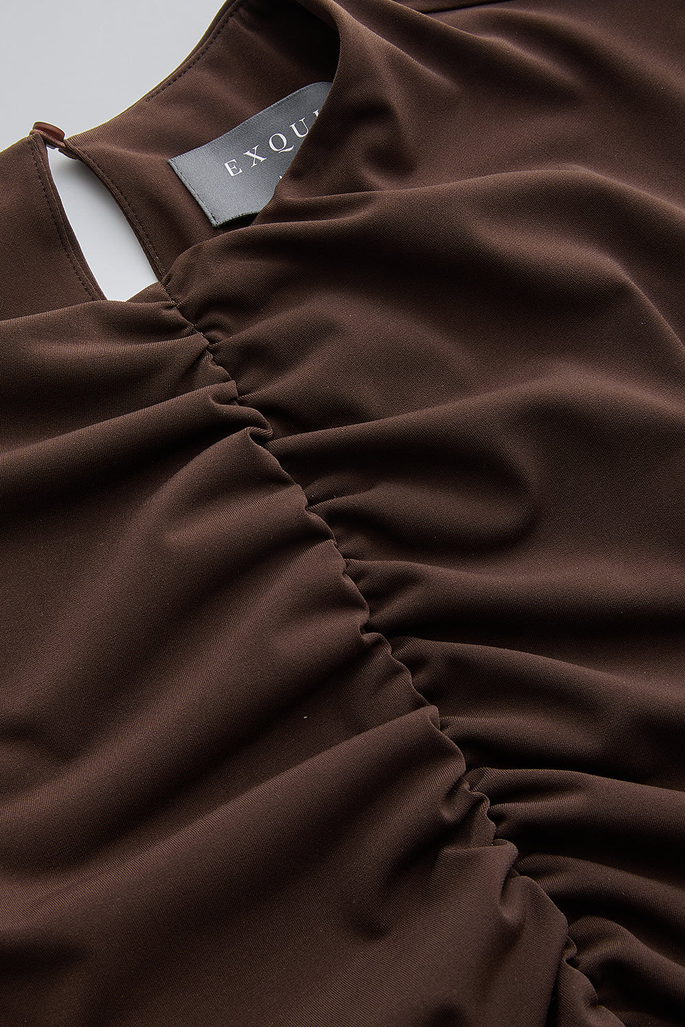 Exquise-Bisiklet Yaka Uzun Kollu Drapeli Slim Fit Midi Örme Kahve Elbise-ELBİSE-6-Milagron.com