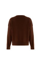 Exquise-Bisiklet Yaka Uzun Kollu Oversize Taş Baskılı Triko Kahve Bluz-BLUZ-7-Milagron.com