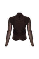 Exquise-Boğazlı Drapeli Uzun Kollu Slim Fit Kahve Tül Bluz-BLUZ-8-Milagron.com