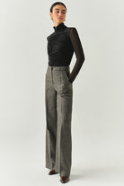 Exquise-Boğazlı Drapeli Uzun Kollu Slim Fit Siyah Tül Bluz-BLUZ-3-Milagron.com