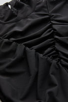 Exquise-Boğazlı Drapeli Uzun Kollu Slim Fit Siyah Tül Bluz-BLUZ-5-Milagron.com