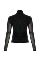 Exquise-Boğazlı Drapeli Uzun Kollu Slim Fit Siyah Tül Bluz-BLUZ-6-Milagron.com