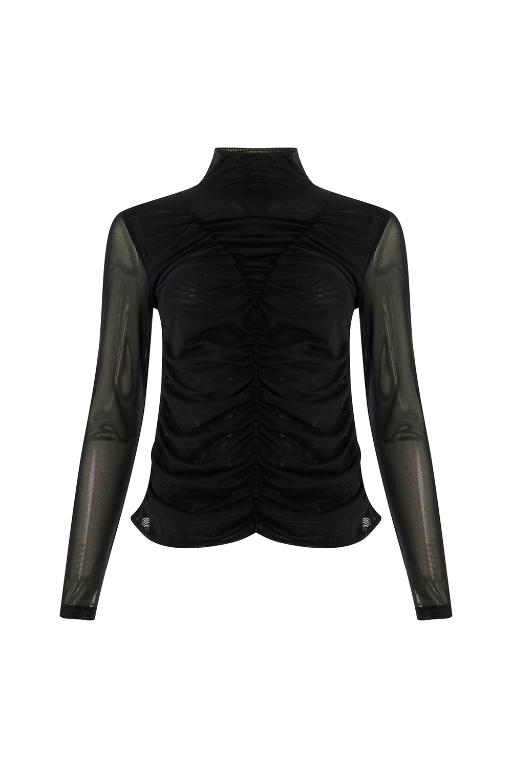 Exquise-Boğazlı Drapeli Uzun Kollu Slim Fit Siyah Tül Bluz-BLUZ-7-Milagron.com