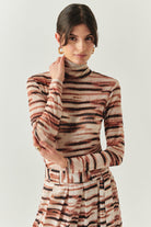 Exquise-Boğazlı Tül Uzun Kollu Büzgülü örme çok Renkli Bluz-BLUZ-1-Milagron.com