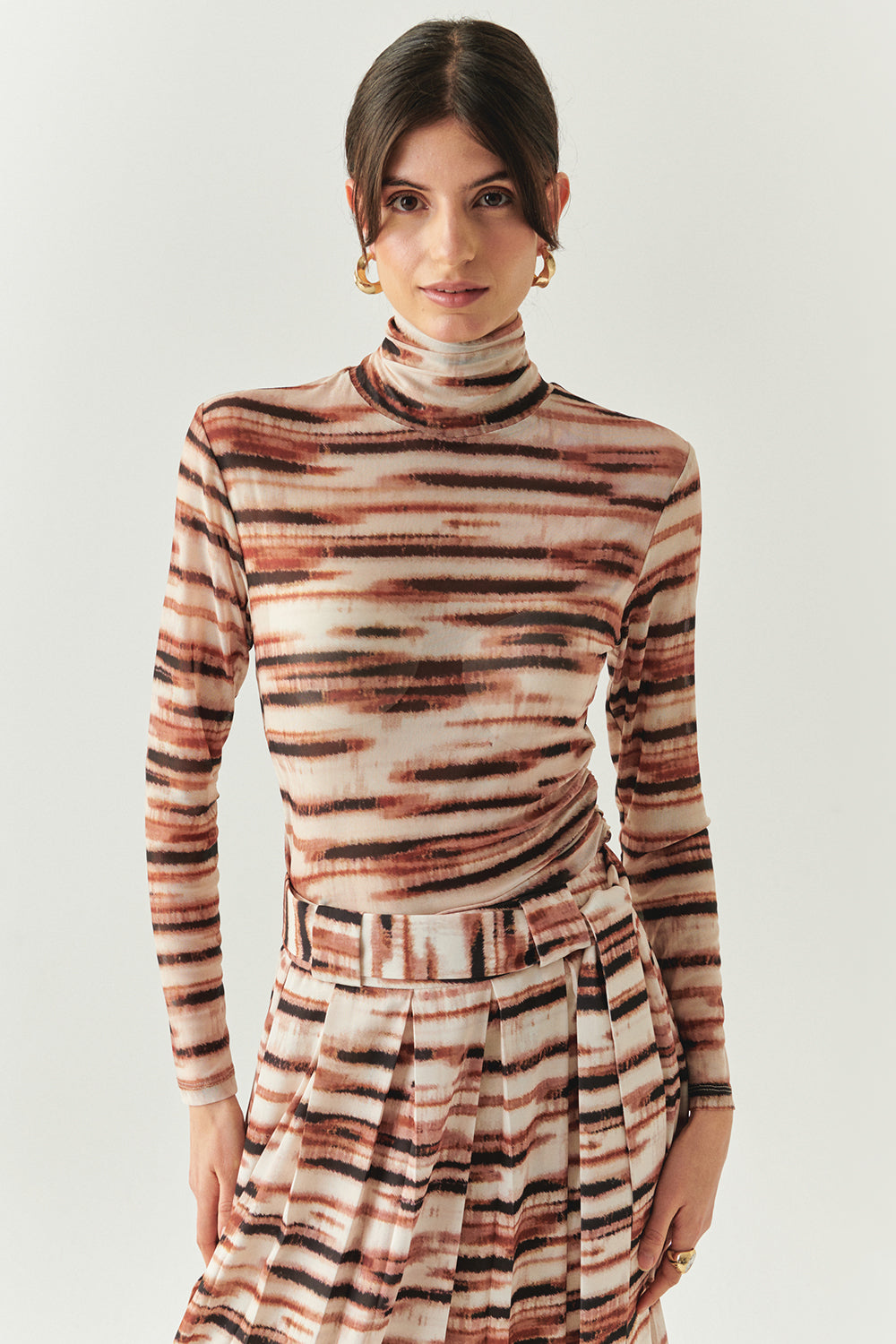 Exquise-Boğazlı Tül Uzun Kollu Büzgülü örme çok Renkli Bluz-BLUZ-2-Milagron.com