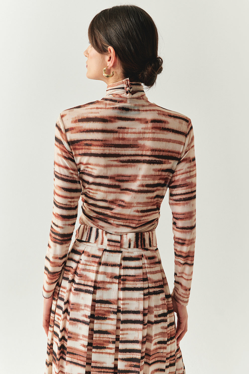 Exquise-Boğazlı Tül Uzun Kollu Büzgülü örme çok Renkli Bluz-BLUZ-3-Milagron.com