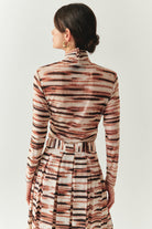 Exquise-Boğazlı Tül Uzun Kollu Büzgülü örme çok Renkli Bluz-BLUZ-3-Milagron.com