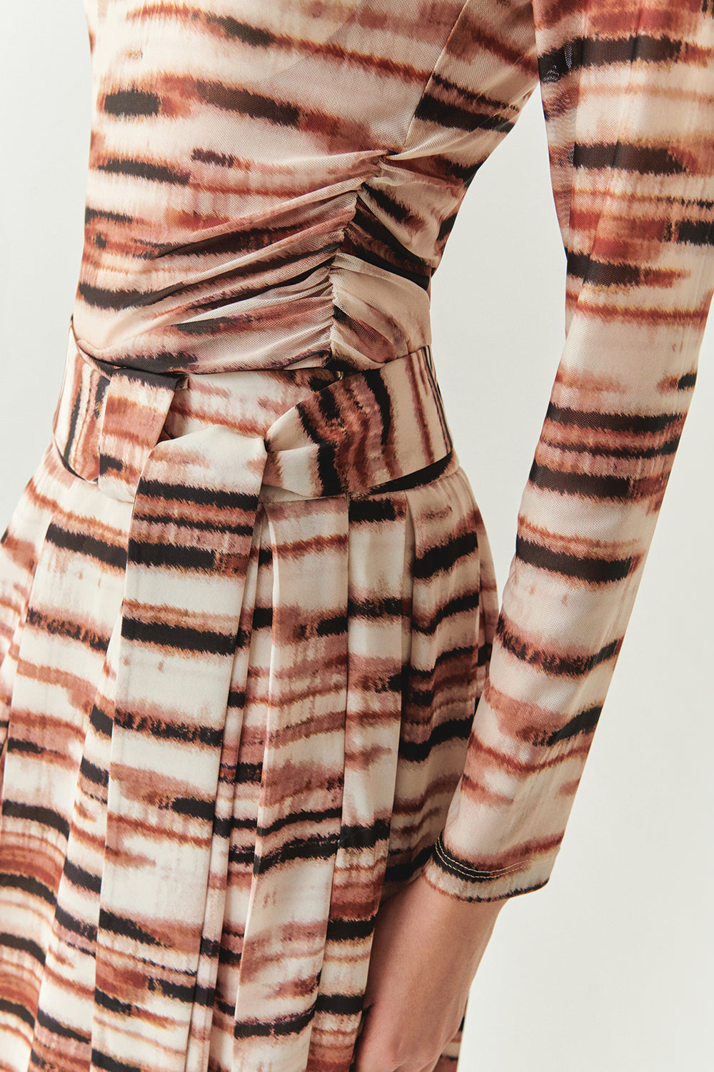 Exquise-Boğazlı Tül Uzun Kollu Büzgülü örme çok Renkli Bluz-BLUZ-4-Milagron.com