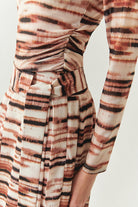 Exquise-Boğazlı Tül Uzun Kollu Büzgülü örme çok Renkli Bluz-BLUZ-4-Milagron.com