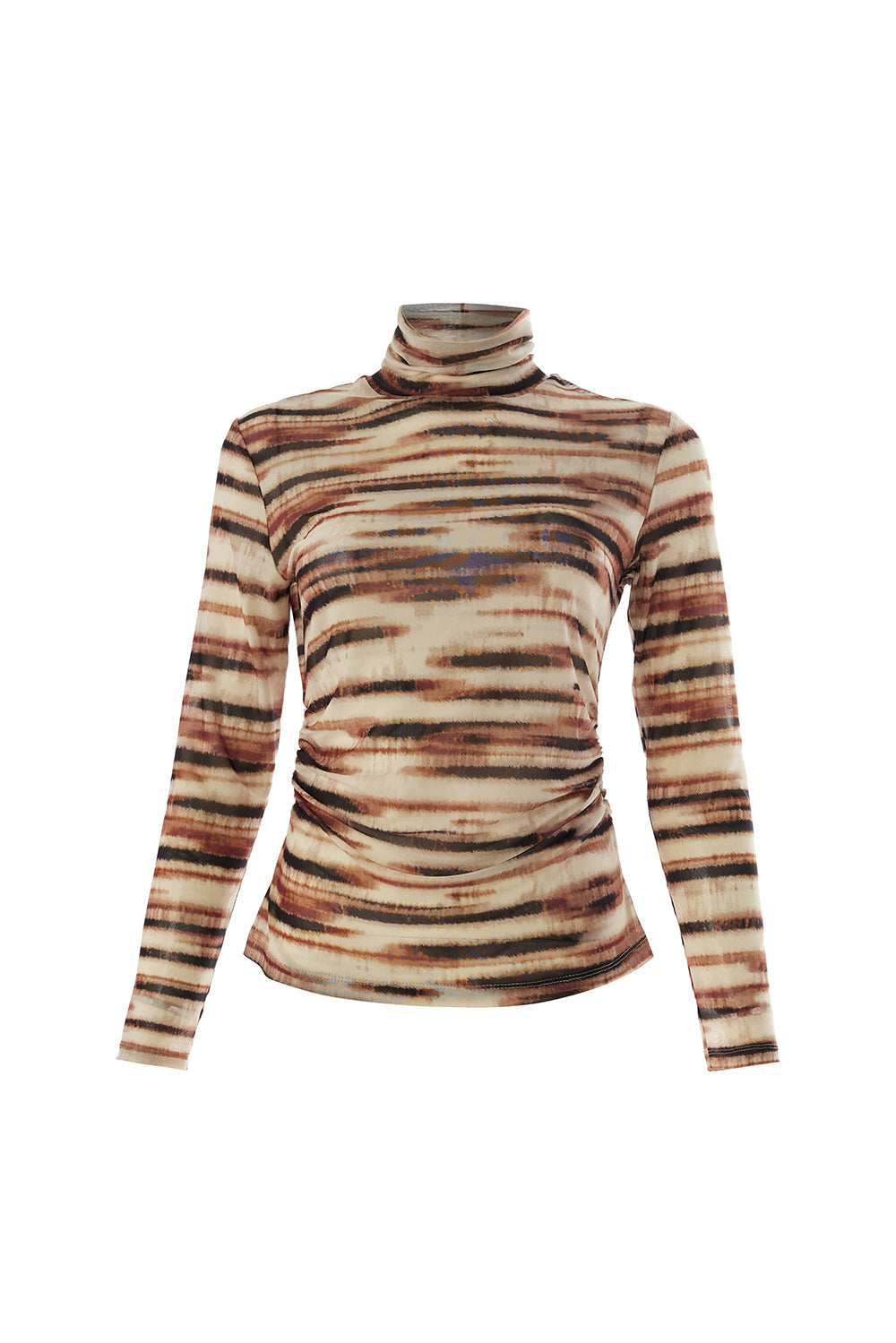 Exquise-Boğazlı Tül Uzun Kollu Büzgülü örme çok Renkli Bluz-BLUZ-7-Milagron.com