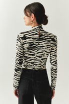 Exquise-Boğazlı Uzun Kollu Desenli Slim Fit örme Siyah Bluz-BLUZ-3-Milagron.com