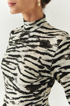 Exquise-Boğazlı Uzun Kollu Desenli Slim Fit örme Siyah Bluz-BLUZ-4-Milagron.com