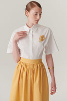 Exquise-Boncuk İşleme Detaylı Pamuklu Regular Beyaz Gömlek-Gömlek-3-Milagron.com