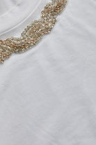 Exquise-Boncuk İşleme Yakalı Kısa Kol örme Tişört-T-Shirts-5-Milagron.com