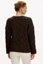 Exquise-Boncuk İşlemeli Bisiklet Yaka Regular Triko Kahve Bluz-BLUZ-5-Milagron.com