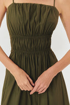 Exquise-Büzgü Detaylı Bele Oturan A Kesim Haki Elbise-ELBİSE-5-Milagron.com