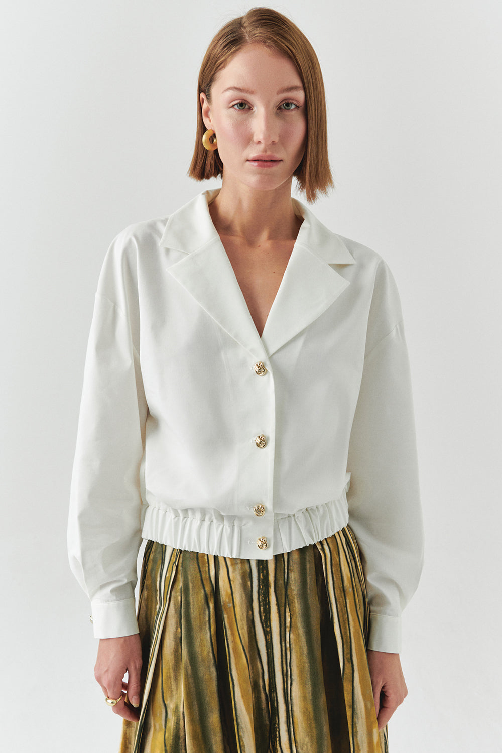 Exquise-Ceket Yaka Regular Uzun Kollu Pamuklu Kemik Ceket-CEKET-3-Milagron.com