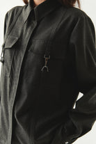 Exquise-Cepleri Aksesuarlı Uzun Kol Regular Dokuma Gri Gömlek-GÖMLEK-4-Milagron.com