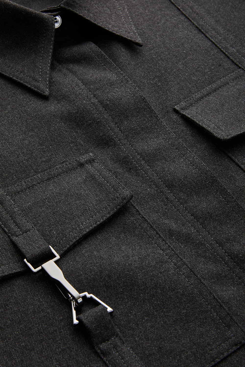 Exquise-Cepleri Aksesuarlı Uzun Kol Regular Dokuma Gri Gömlek-GÖMLEK-6-Milagron.com