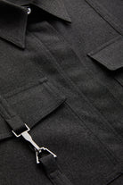 Exquise-Cepleri Aksesuarlı Uzun Kol Regular Dokuma Gri Gömlek-GÖMLEK-6-Milagron.com