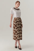 Exquise-Cepli Midi Boy Desenli Dar Kesim Etek-Etek-1-Milagron.com