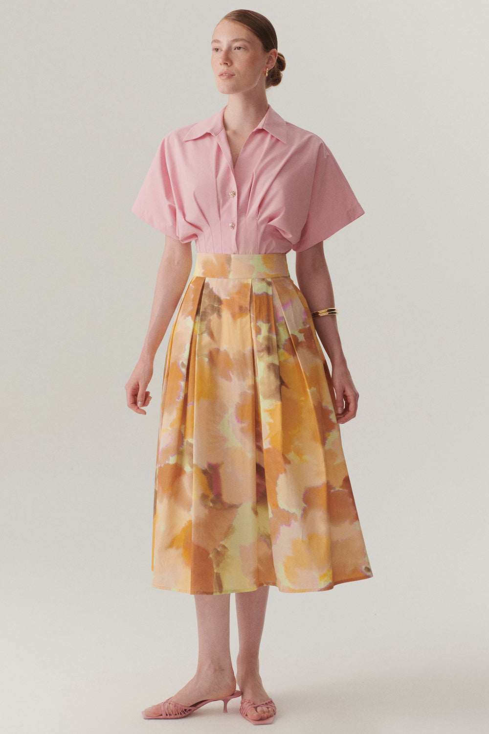 Exquise-Cepli Pamuklu Bol Kesim Soyut Desen Midi Etek-Etek-1-Milagron.com