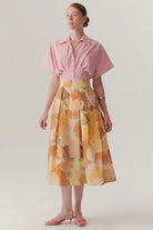 Exquise-Cepli Pamuklu Bol Kesim Soyut Desen Midi Etek-Etek-1-Milagron.com