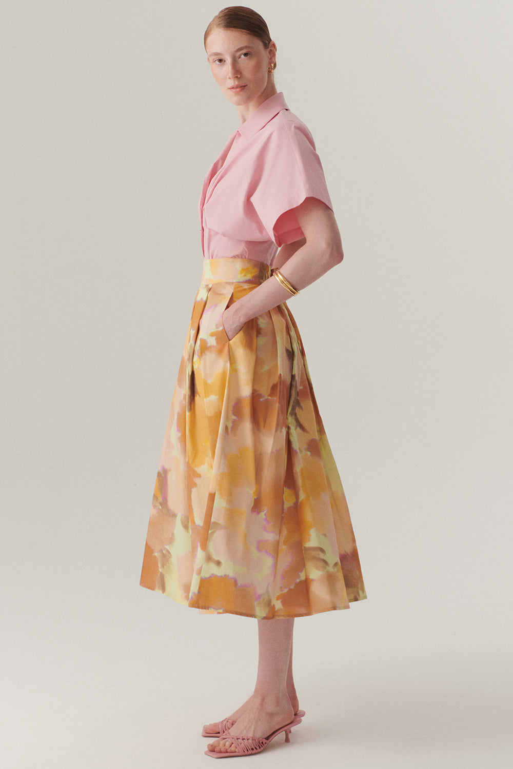 Exquise-Cepli Pamuklu Bol Kesim Soyut Desen Midi Etek-Etek-2-Milagron.com