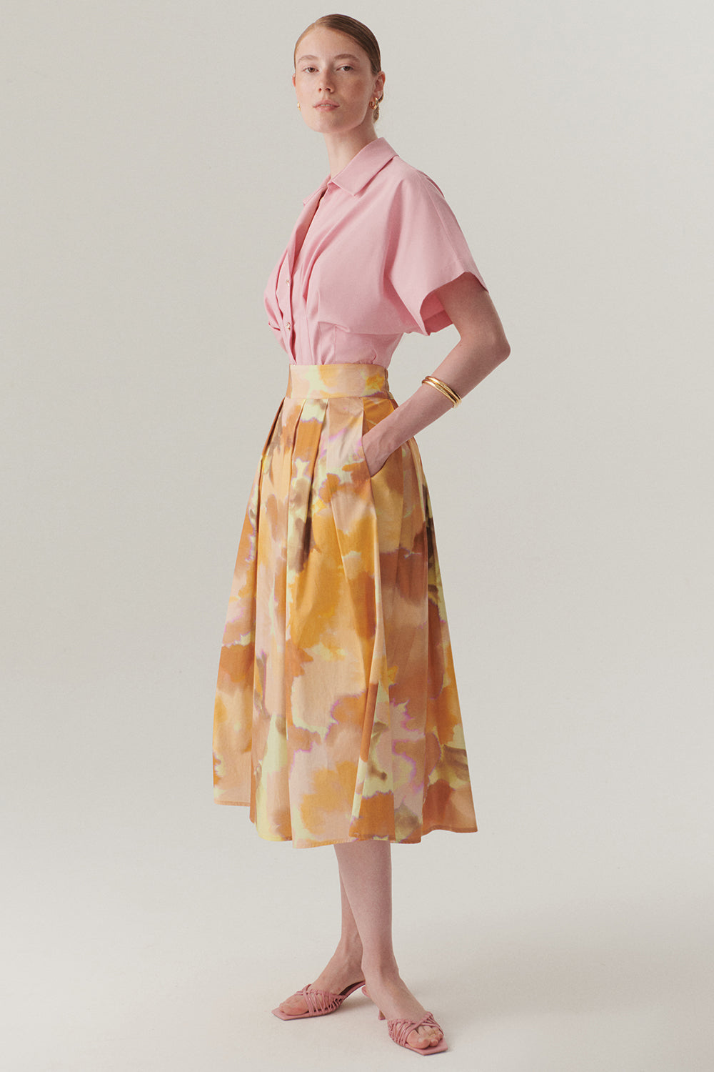 Exquise-Cepli Pamuklu Bol Kesim Soyut Desen Midi Etek-Etek-3-Milagron.com