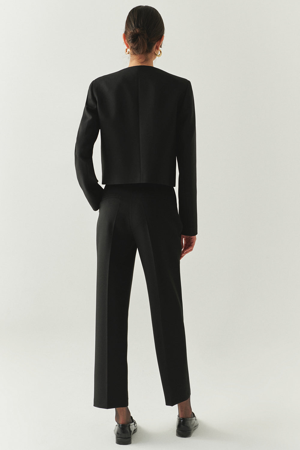 Exquise-Cepli Regular Yüksek Bel Dokuma Siyah Pantolon-PANTOLON-4-Milagron.com