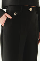 Exquise-Cepli Regular Yüksek Bel Dokuma Siyah Pantolon-PANTOLON-6-Milagron.com